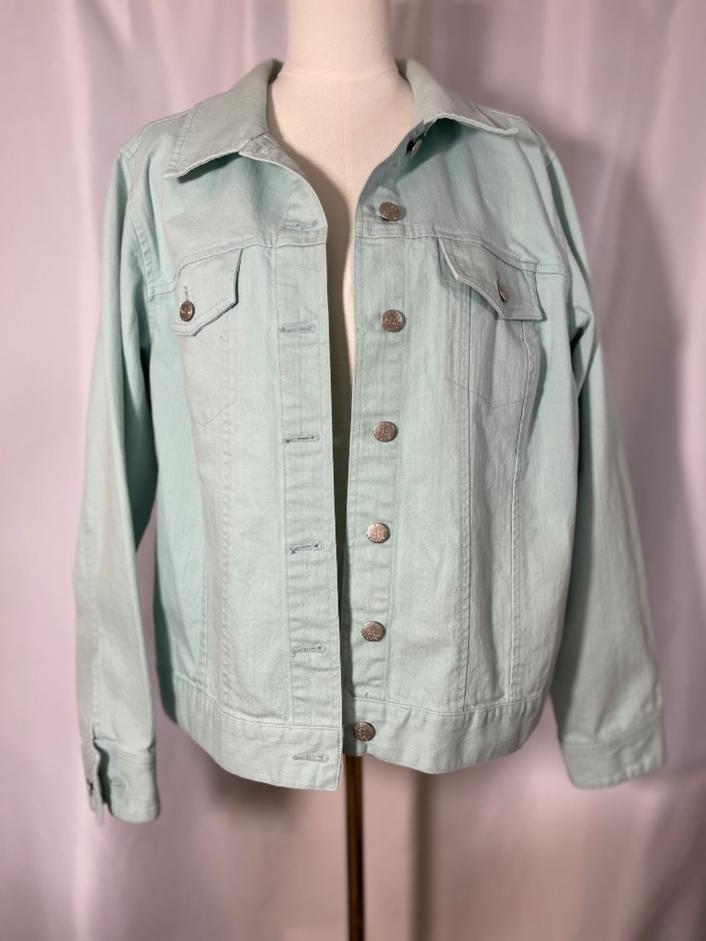 Avenue Blues Mint Green Denim Jacket Women's 18/20 Stretch Trucker Plus Size‎